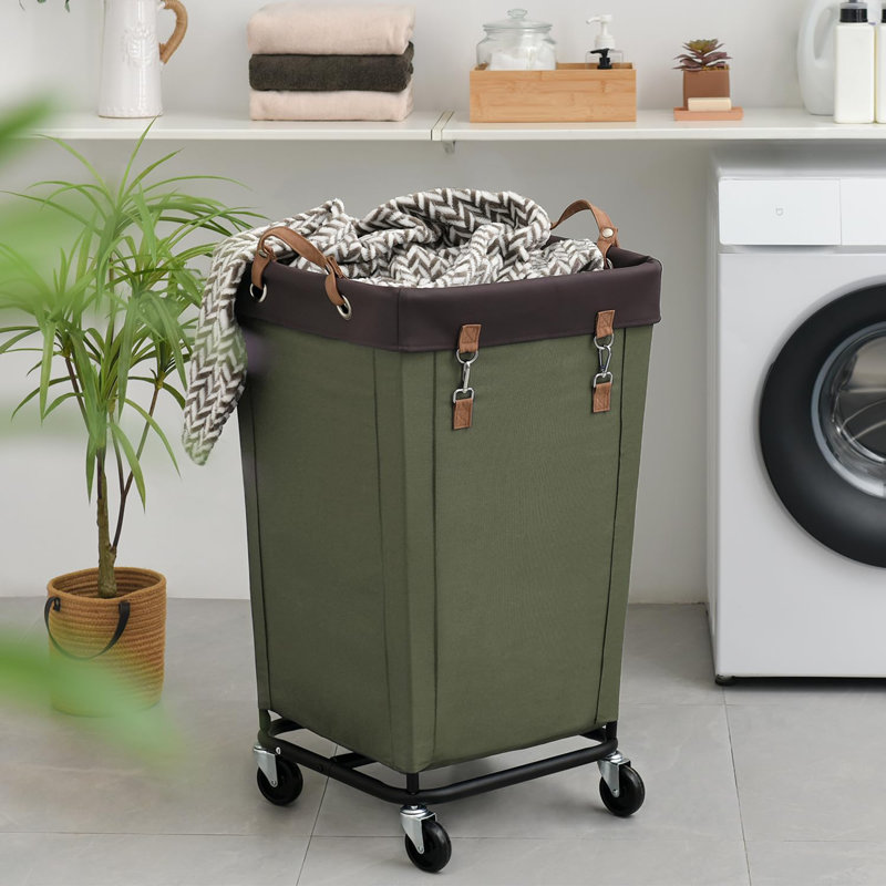 Rolling Laundry Hamper with Handles, Green