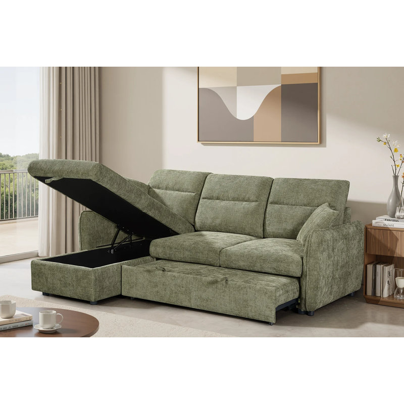 4 Seater Sofa Bed, Left Hand Facing, Green