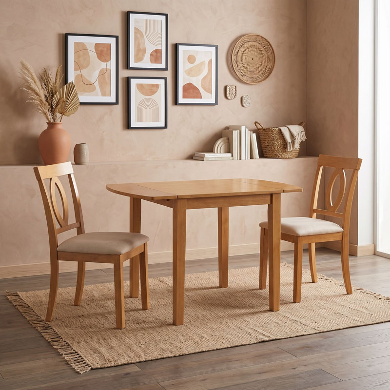 Ensemble de salle à manger 3 pièces avec table à abattants et chaises rembourrées, Natural