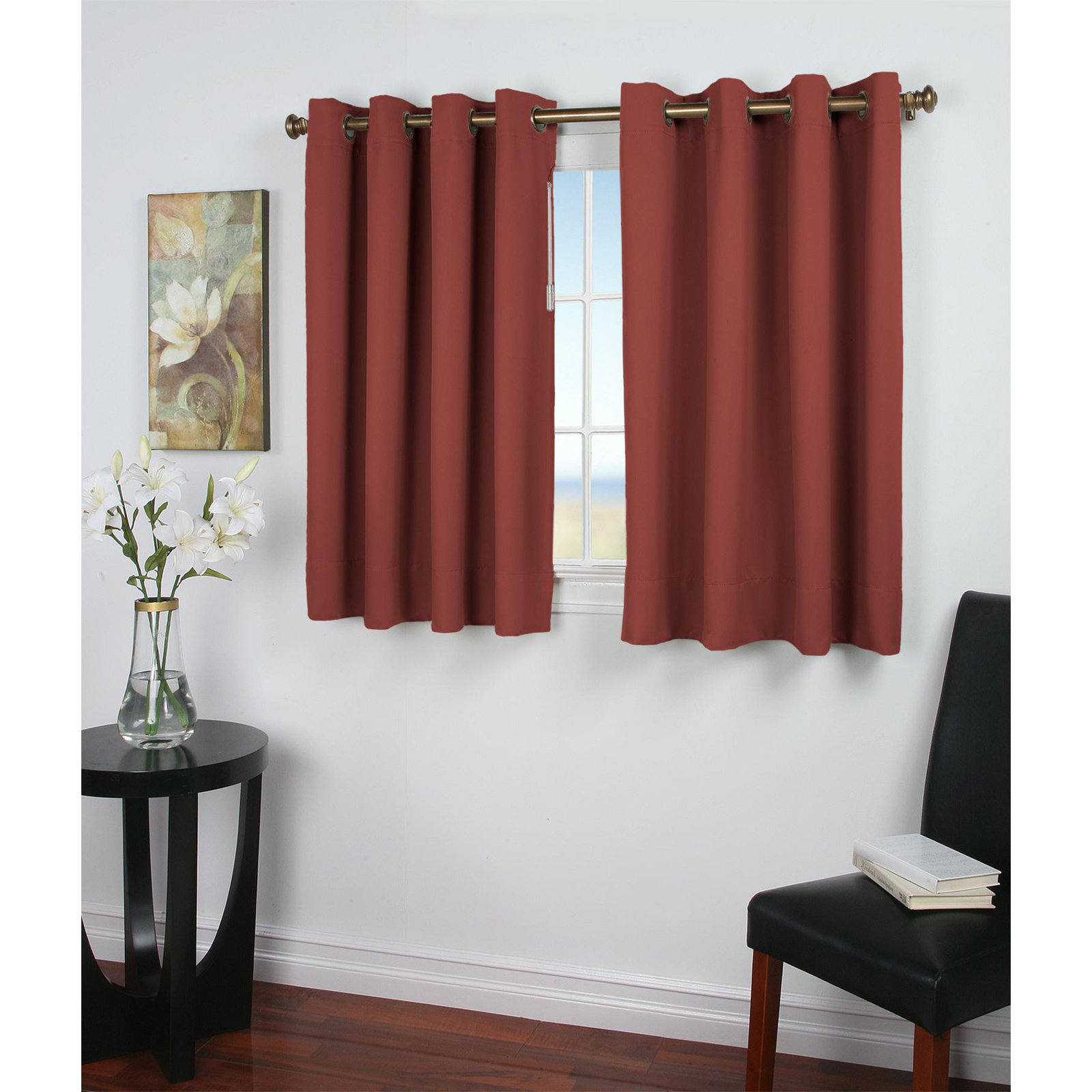 Ardelle Blackout Polyester Curtain, 56" W x 54" L, Blue with Brushed Nickel Grommets