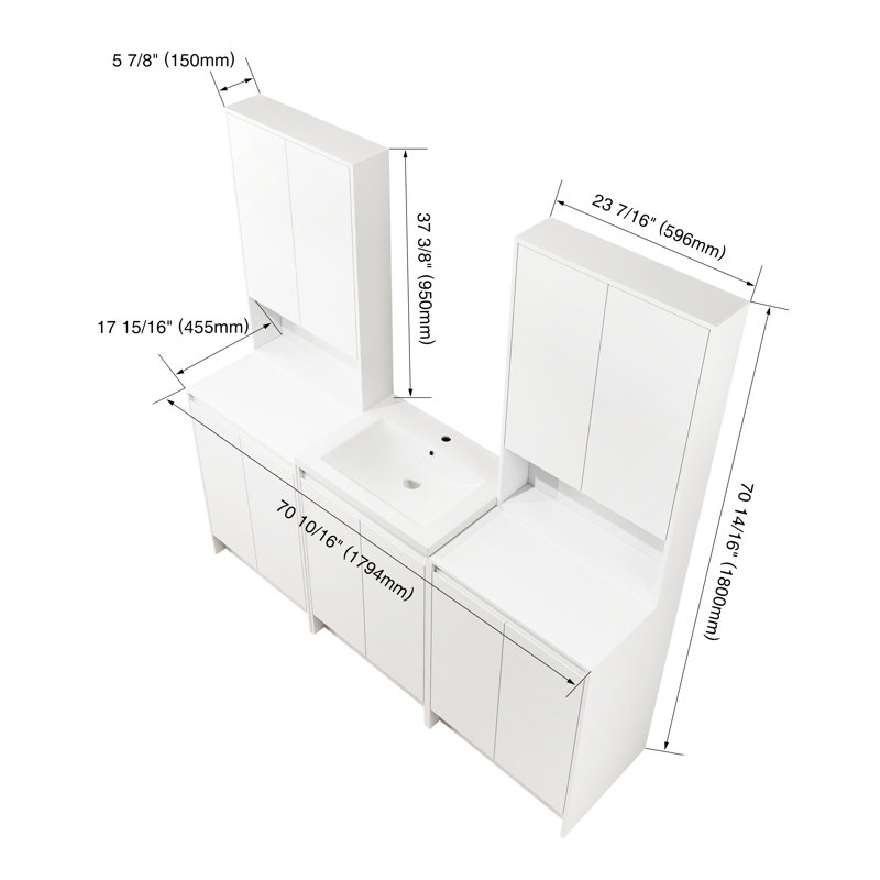 Ensemble de meuble-lavabo 72 po avec lavabo simple et armoires de rangement