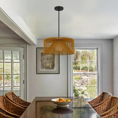 Luminaire suspendu tissé à DEL Key West pour une utilisation intérieure / extérieure, rotin résistant aux intempéries, 5-CCT, à intensité variable