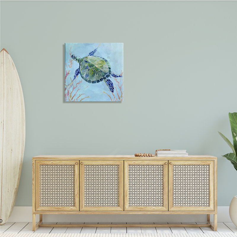 Art mural sur toile 18 "Tortue aquatique", H 24 po x l 24 po x P 1,5 po, Plaque de bois