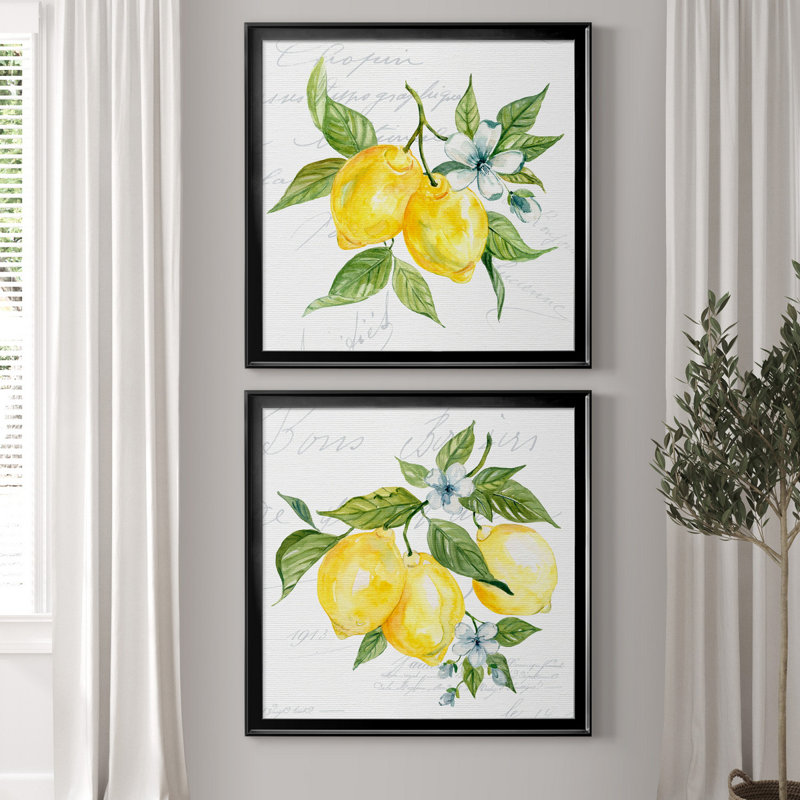 Lemon Squeeze I - ensemble de 2 reproductions d'art, Pas de tapis, H 30,5 po x l 61 po x P 1,5 po, Toile avec cadre noir