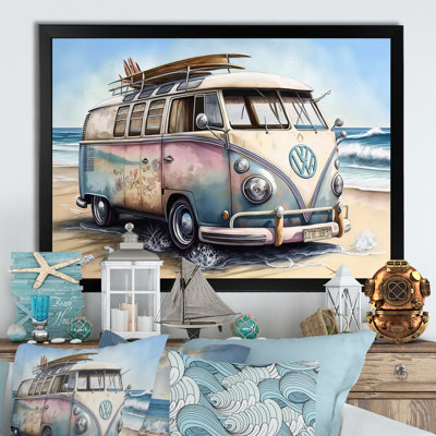 Willshire 70S Surfing Van At The Beach I - Reproduction de photo sur toile simple