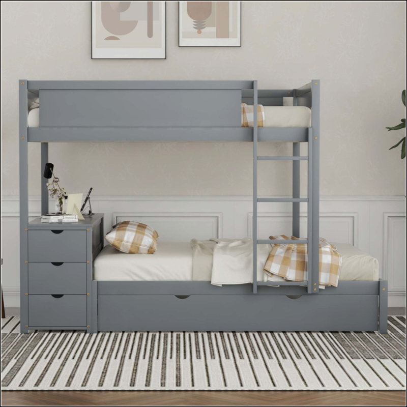 Lit superposé avec lit gigogne simple, rangement et bureau, Grey