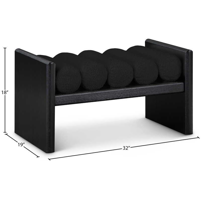 Waverly Boucle Wood Bench, Black Boucle Fabric / Black Finish, 18" H x 32" W x 19" D