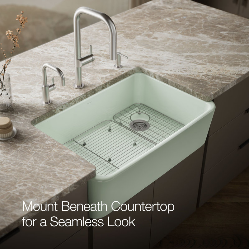 Ironridge 34" Undermount Single-Bowl Farmhouse Cast Iron Kitchen Sink with Apron Front, Aspen Green
