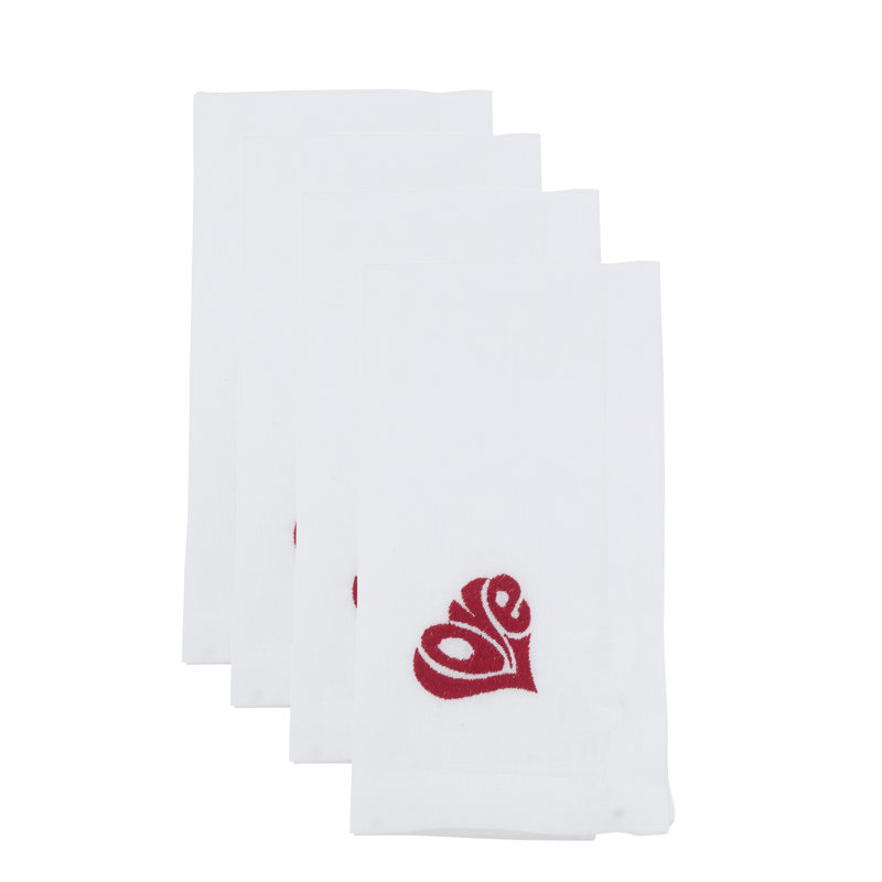 Embroidered LOVE Napkins (Set of 4) – Bold Heart-Shaped Script Motif for Romantic Tables, 20"x20"