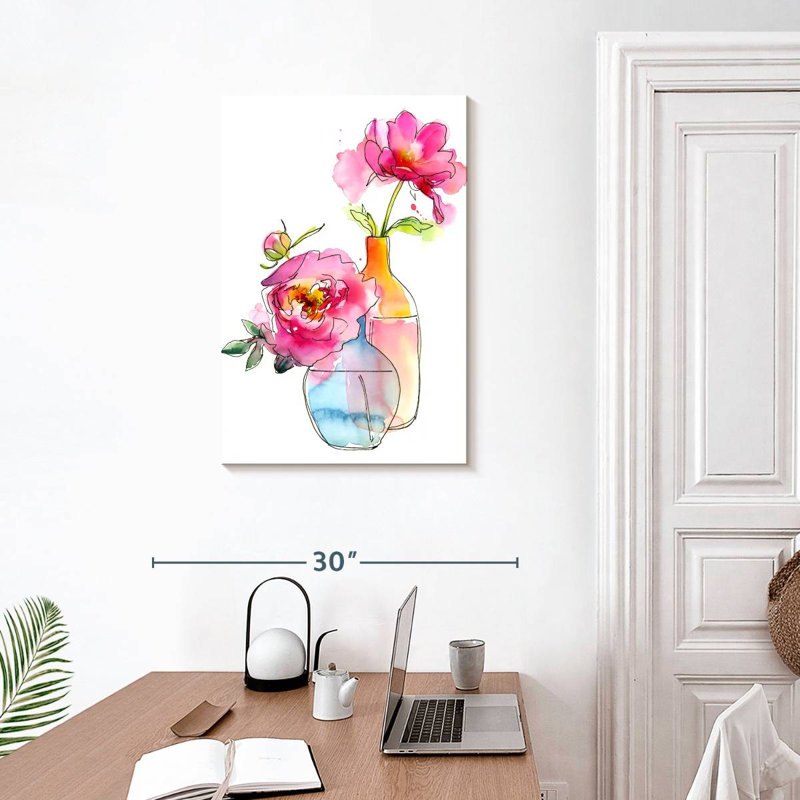 Pivoine dans des vases, H 30 po x l 20 po