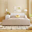 Lit tapissier pleine grandeur avec lit à la terre, lit pour mère et enfant avec bureau de chevet et petit tabouret rond, velours, beige (ANCIEN SKU: SF000111AAA)-604008688-604008702