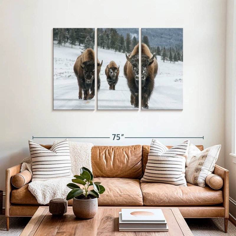 Famille de bisons Brampt dans le parc national de Yellowstone, H 36 po x l 57 po