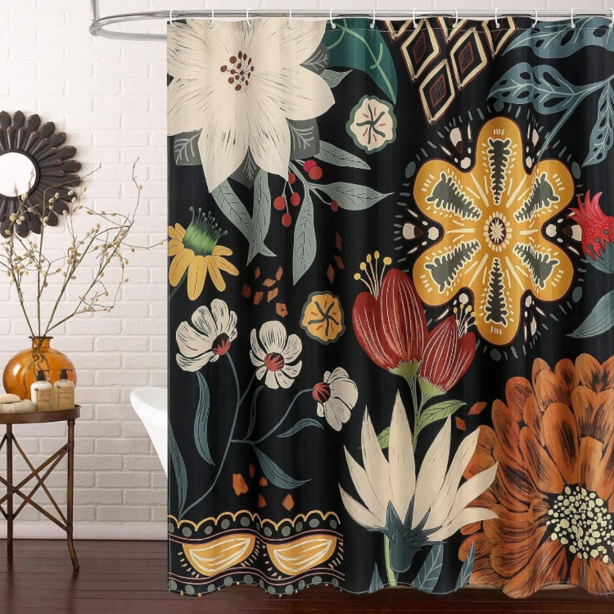 Bay Isle Home™ Aprel Boho Floral Botanical Shower Curtain with Hooks ...