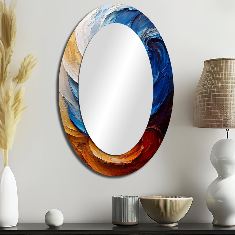 Miroir mural moderne Modern Abstracy Waves Golden Harmony I - Bleu, 36 po x 24 po