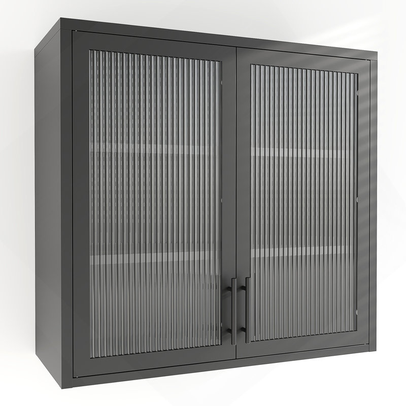 Armoire murale de style rétro avec portes en verre brumeux et 2 tablettes réglables pour un rangement polyvalent