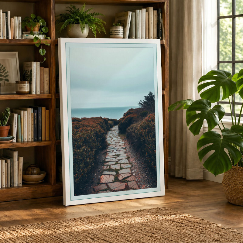 Path Through Moorland Scandinavian 1 Piece Wrapped Canvas Wall Art, 36x24 - 91.4 x 61.0 cm, Black Border