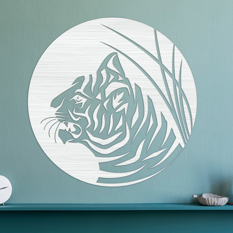 Décoration murale cercle avec chat abstrait - ACM, H 32 po x l 32 po x P 0,25 po, Blanc