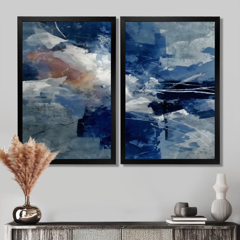 «Blue Sturdy Guardians Accents With White», reproduction d'art sur toile abstraite bleue, 2 pièces, H 36 po x l 48 po, Noir