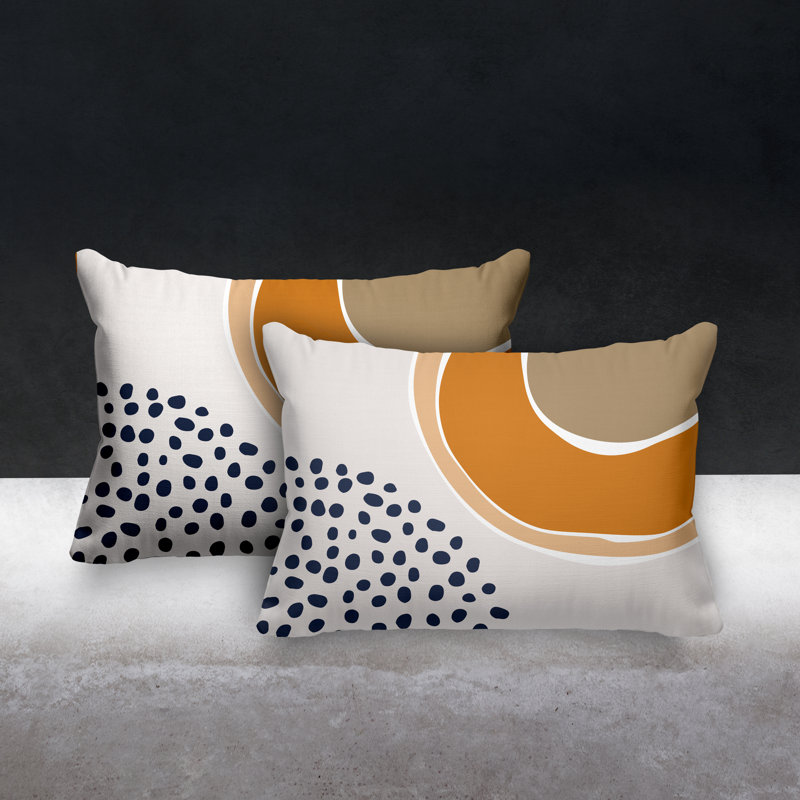 Housse et insert de coussin rectangulaire en polyester pour l'intérieur et l'extérieur, Orange / bleu marine / beige