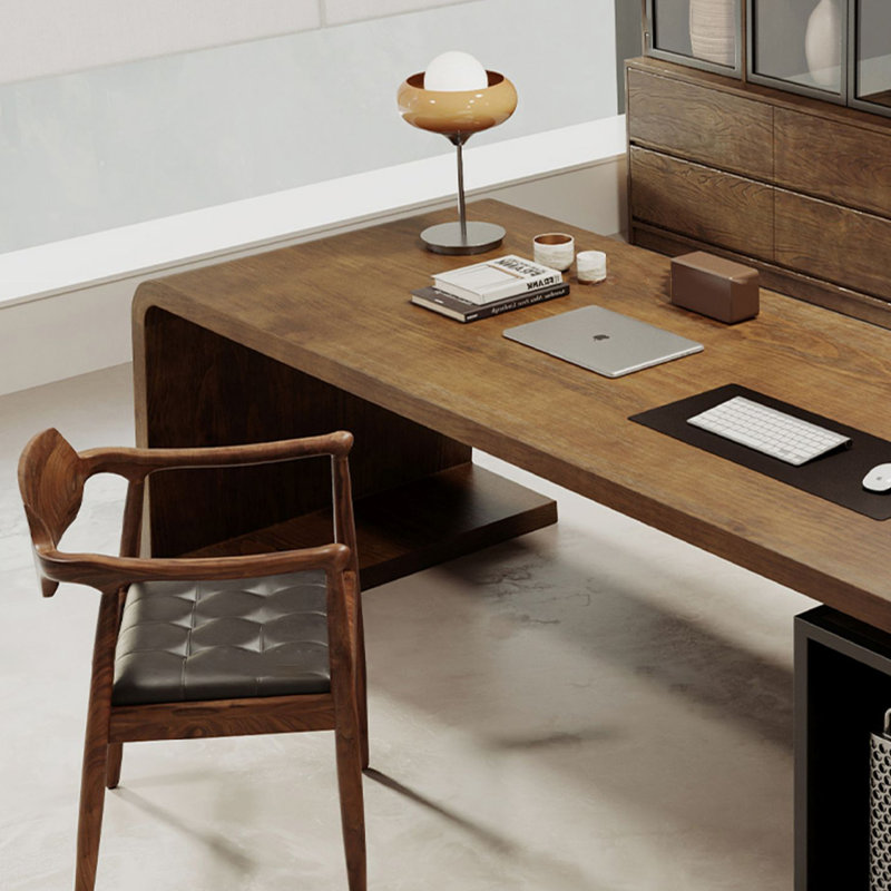 Bureau brun foncé + bois massif rectangulaire noir + bureaux en fer, Retour à droite, H 29,53 po x l 84,65 po x P 31,5 po