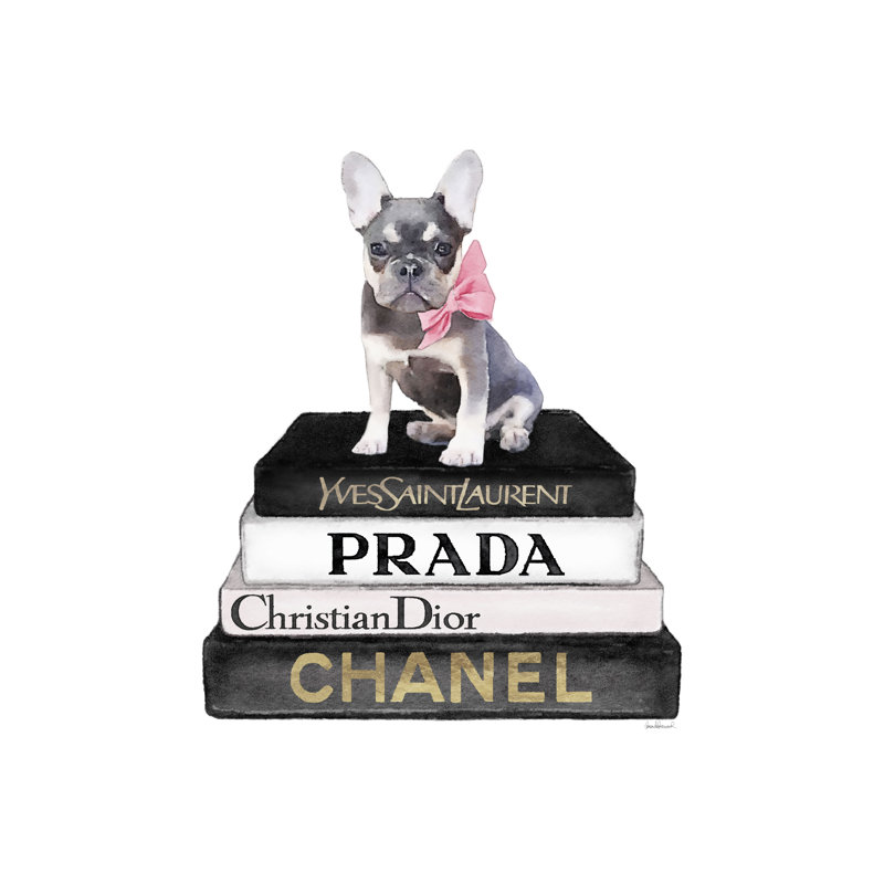 Black Frenchie Bookstack - Wrapped Canvas Art Prints, 76cm H x 51cm W