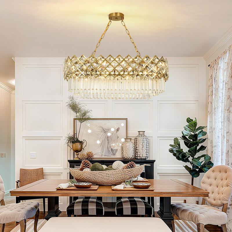 Lustre en cristal réglable à 8 lumières, finition cuivre - 3 couleurs interchangeables, hauteur de 15,3 po à 52 po, compatible avec les plafonds inclinés