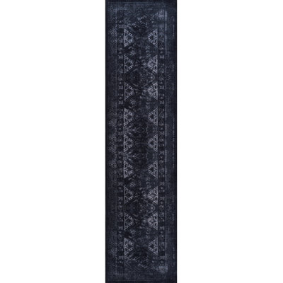 Tapis teinté lavable, à poils courts et antidérapant pour chambre à coucher - 2 pi 6 po x 10 pi (noir / gris antidérapant, bureau