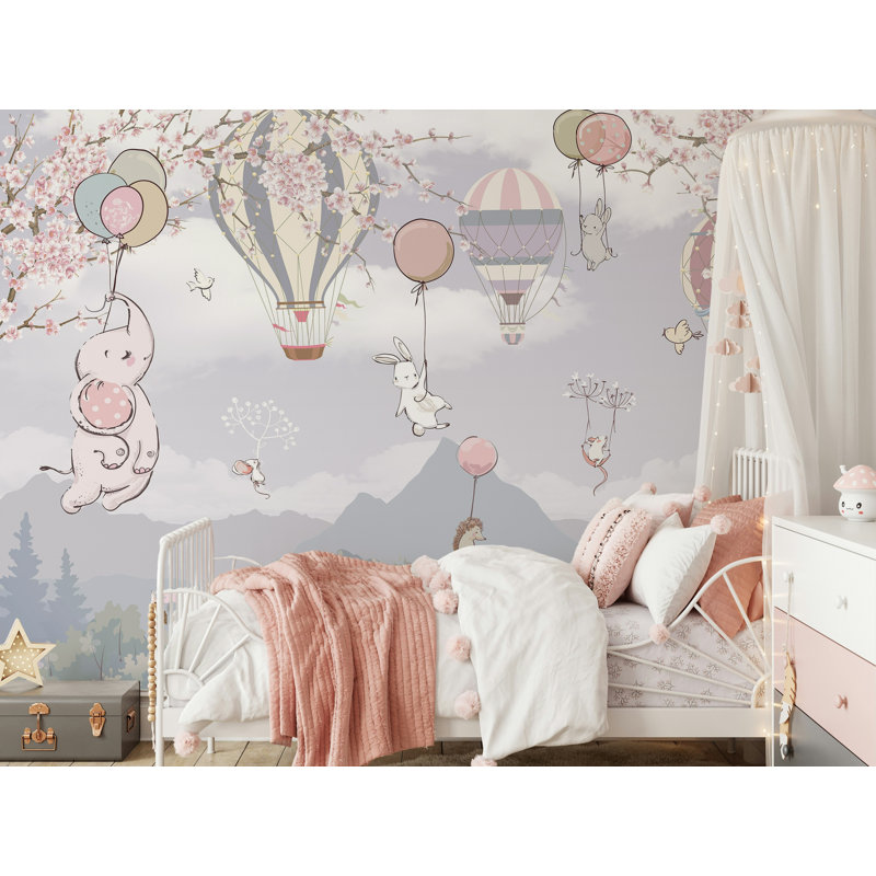 Pastel Nursery Wall Mural Balloon Animals Wallpaper, 100" L x 150" W