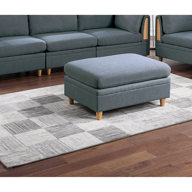 7Pc Sectional In Steel Grey Color Fabric, With 4X Wedges, 2X Armless Chairs, For Home Color, Modern Interior