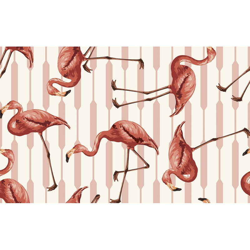 Murale pelez et collez de qualité supérieure - Motif flamant rose, L 96 po x l 120 po