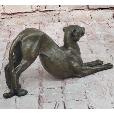 Stretching Cheetah Big Cat Bronze Figurine Figure Sculpture Signed Original 5 Inches X 10 Inches