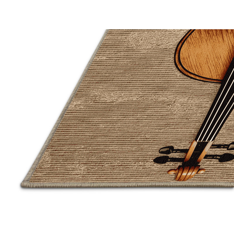 Washable Violin Music Area Rug, Square 3'