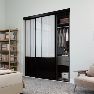 Portes de placard coulissantes en verre noir givré 48 po x 80 po avec ensemble de quincaillerie d'installation