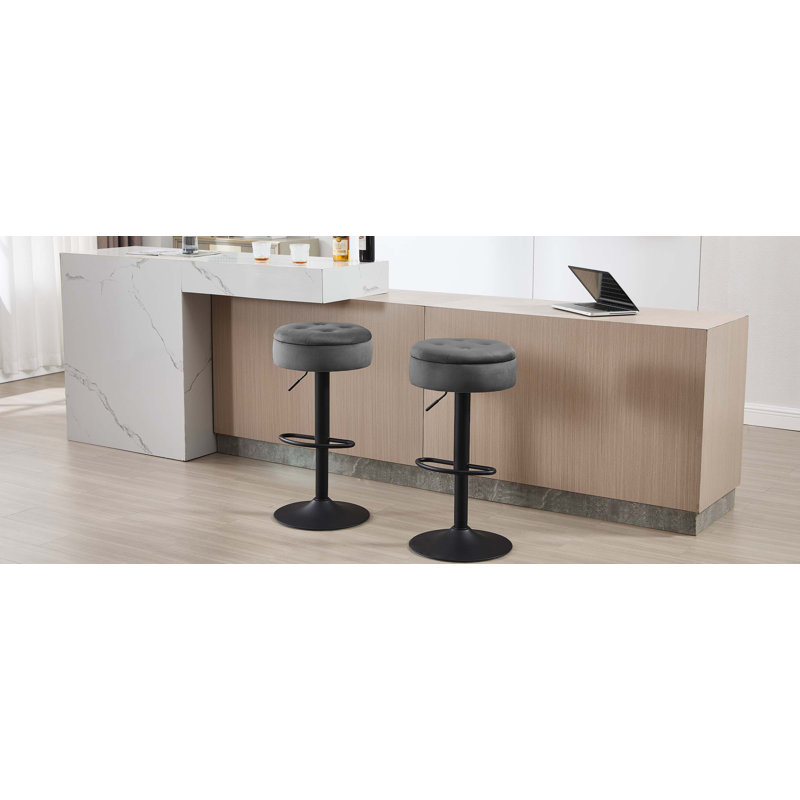 Swivel Upholstered Adjustable Height Counter Stool with Metal Frame, Dark Grey
