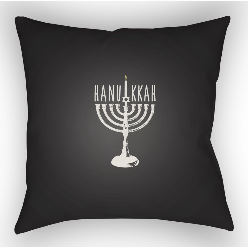 Hanukkah Indoor/Outdoor Throw Pillow, 18" H x 18" W x 4" D, Black/White