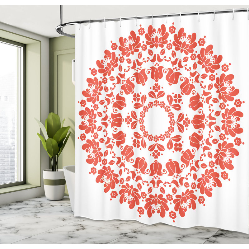 Ensemble de rideau de douche Mandala + crochets, H 69 po x l 105 po