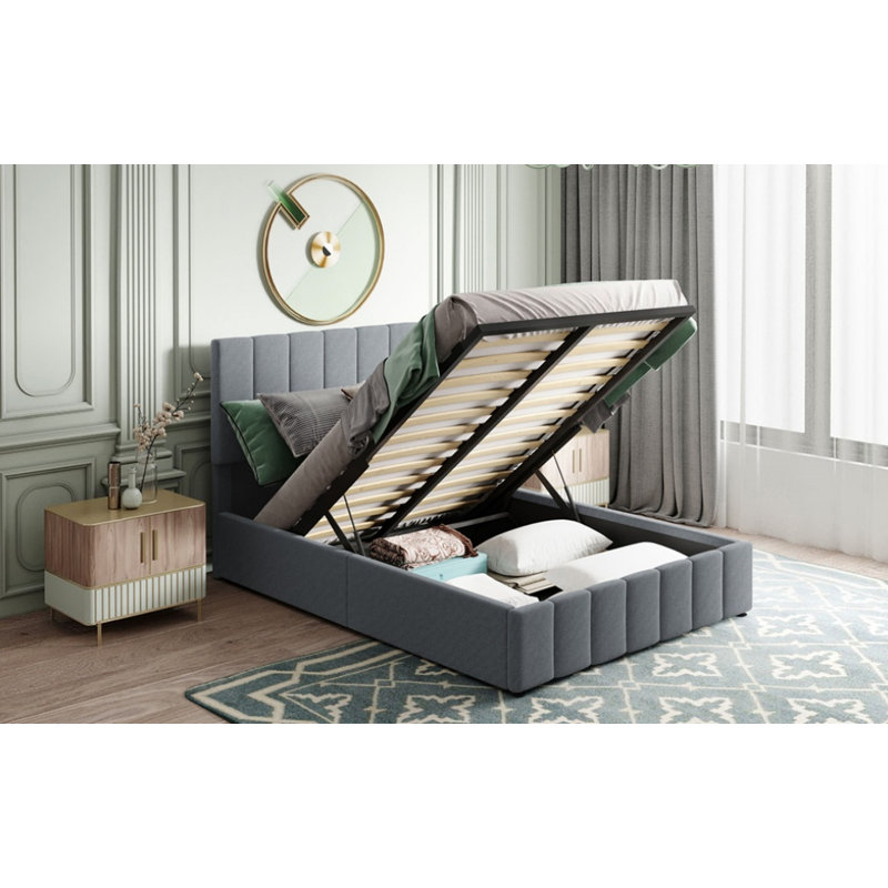 Full size Upholstered Platform bed with a Hydraulic Storage System - Gray, Full