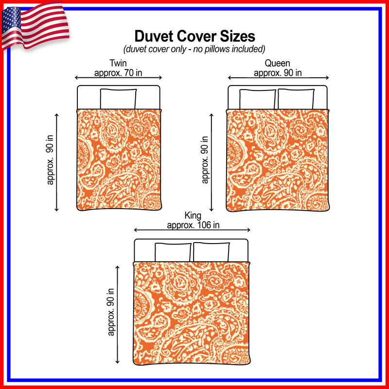 Housses de couette orange à motif cachemire, Queen