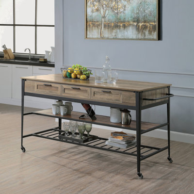 Parmenter Industrial 3-Drawer Rectangular Kitchen Island