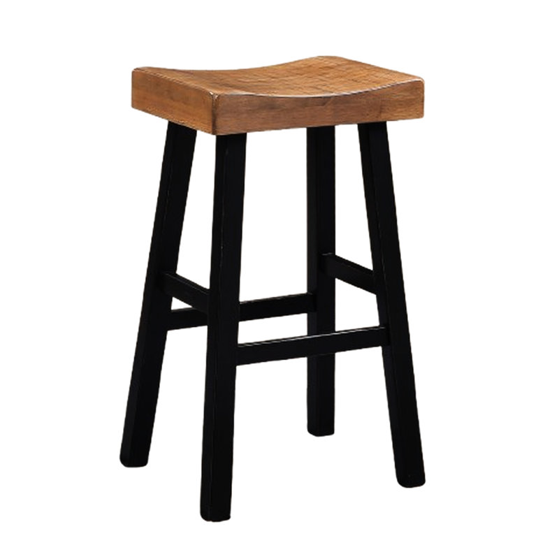 Tabouret traditionnel de 2 pièces, H 29 po, bois massif, chêne / noir, siège profilé pour utilisation dans le salon, bois chêne / noir 29 po
