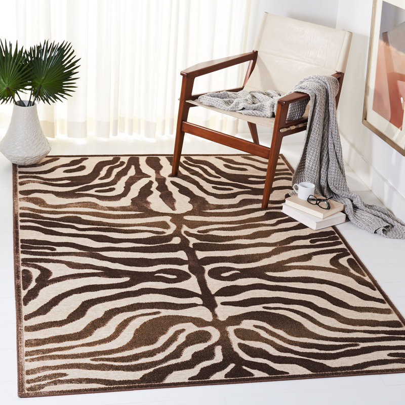 Tapis brun à imprimé zébré Elana, Rectangle 4 pi x 5 pi 7 po