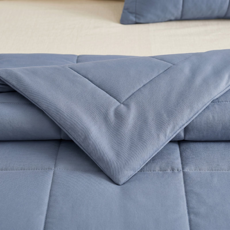Wonderful Cooling 3-Piece Jersey Quilt Set, Dark Blue, King Quilt + 2 King Shams