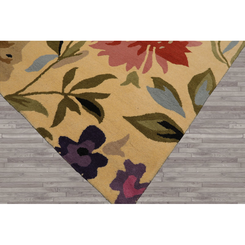 Multi Size Beige Hand Tufted Arts & Crafts/Mission Oriental Area Rug, Runner 2'6" x 6', Gold