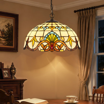 16 Inch Lampshade Pendant Light, Hanging Lamp with 47" Adjustable Chain, Comes with 2 LED Bulbs, Pendant Lighting for Living Room Foyer