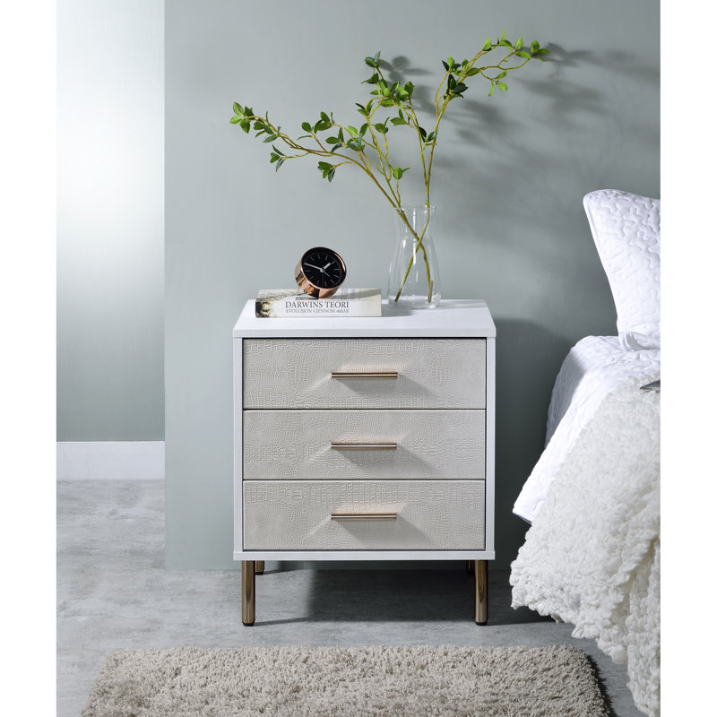 Montrey 3-Drawer Nightstand with Gold Legs, White