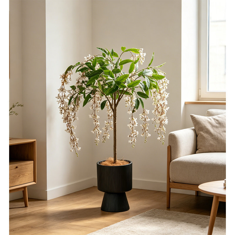 Jasmine qui pleure artificiellement, plante d'intérieur en pot, 44.49" H x 7.87" W x 7.87" D, Black