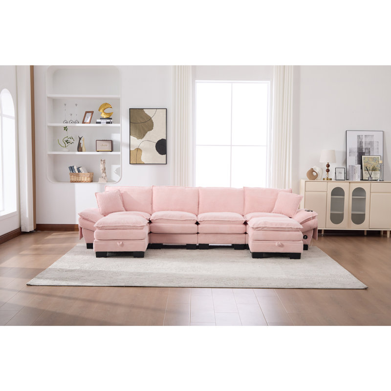 Canapé modulaire Boneless, Rose, H 33,07 po x l 129,92 po x P 51,97 po