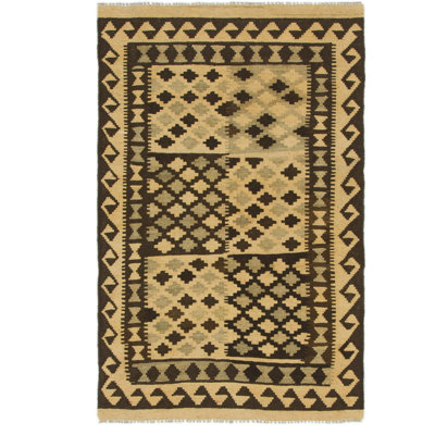 Tapis de zone en laine crème/brune 3 pi 1 po x 4 pi 10 po one-of-kind à la main noué la Lorain