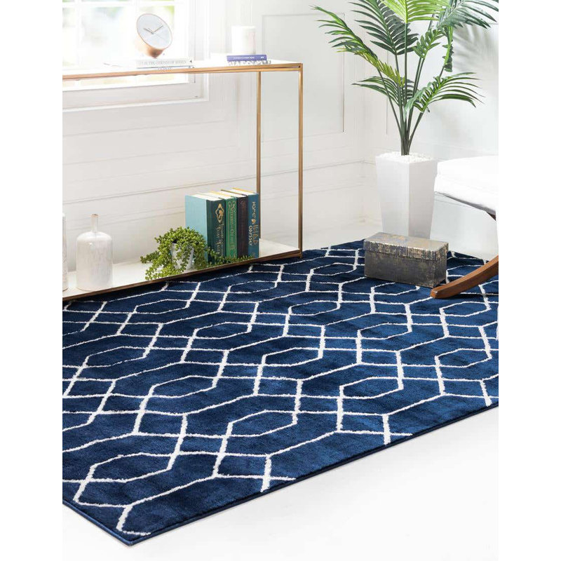 Tapis bleu marine / argent Glam, Rectangle 7 pi 1 po x 10 pi