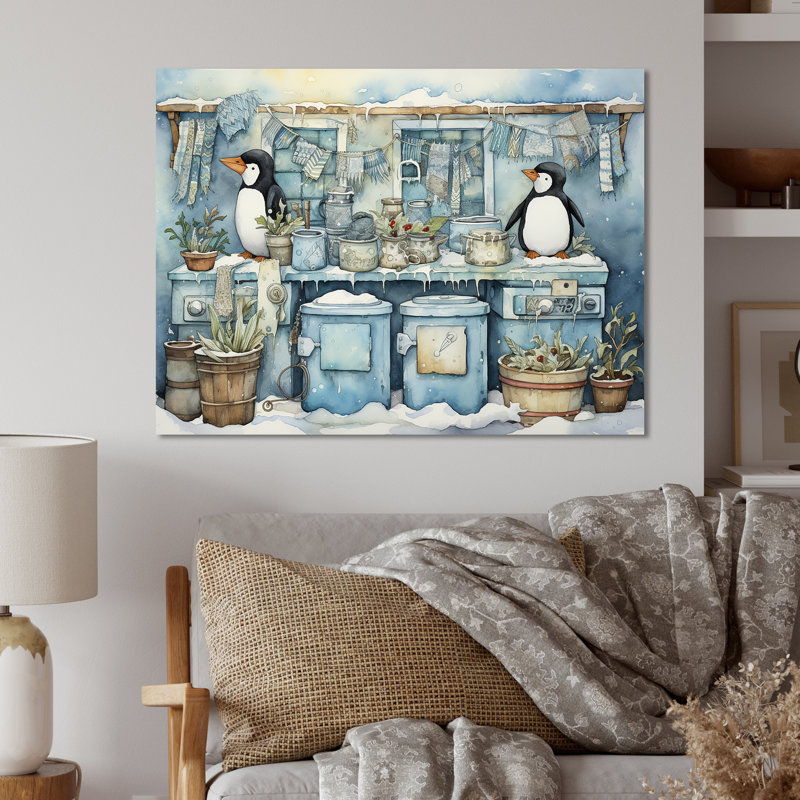 Pingouins blancs et bleus Laundry Room II - Laundry Wall Art MT135148, H 30 po x l 40 po x P 1,5 po